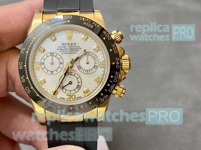 Swiss Replica Rolex Cosmo Daytona 7750 White MOP Dial 904L Gold Case